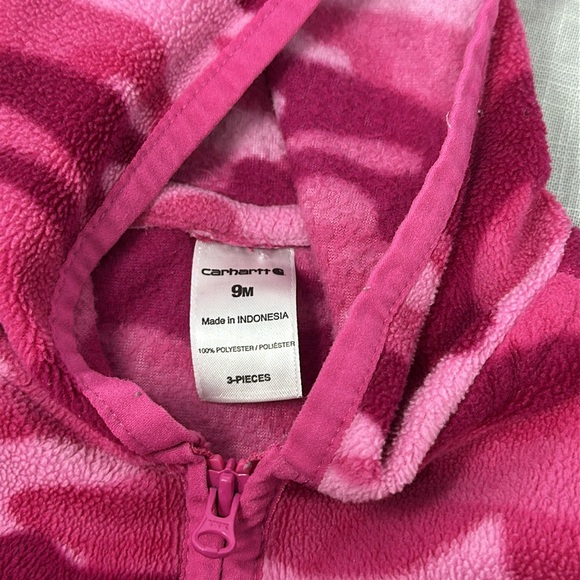 Carhartt infant girls 9 months pink camouflage fleece vest full zip hood - Picture 2 of 3